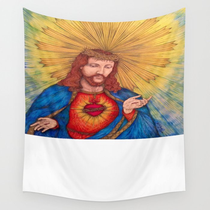 700x700 sacred heart of jesus christ drawing wall tapestry - Sacred Heart Of Jesus Drawing