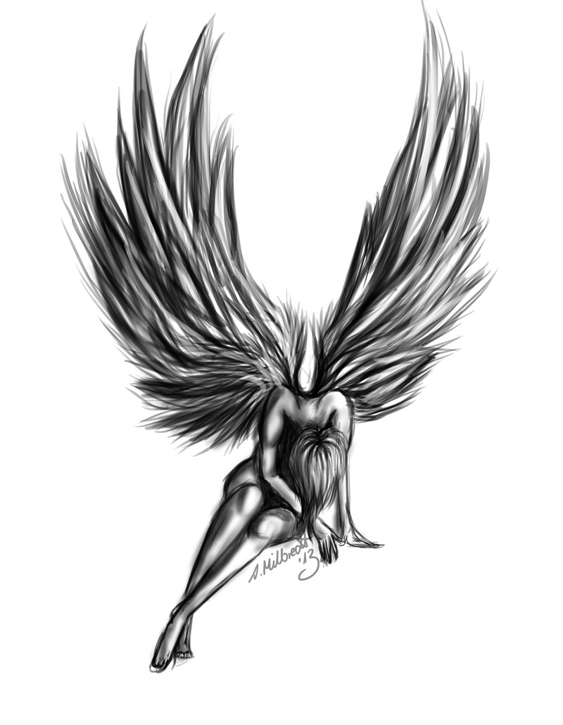 800x1030 sad angel tattoo design sample - Sad Angel Drawing