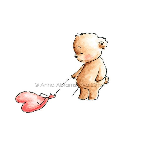570x570 Teddy Bear With Sad Heart Balloon Printable Art Digital Etsy - Sad Bear Drawing