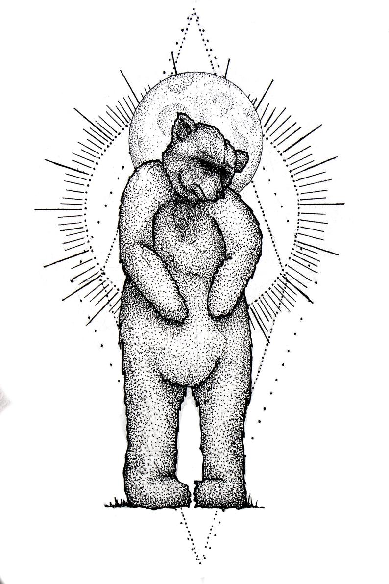 794x1191 Black And White Prints Wall Art Pen Design Drawing Etsy - Sad Bear Drawing