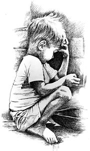 180x300 Young Boy - Sad Boy Drawing