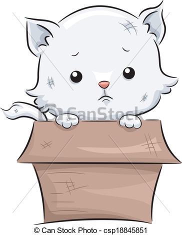 364x470 Sad Cat Illustration Featuring A Dirty White Cat Sitting - Sad Cat Drawing