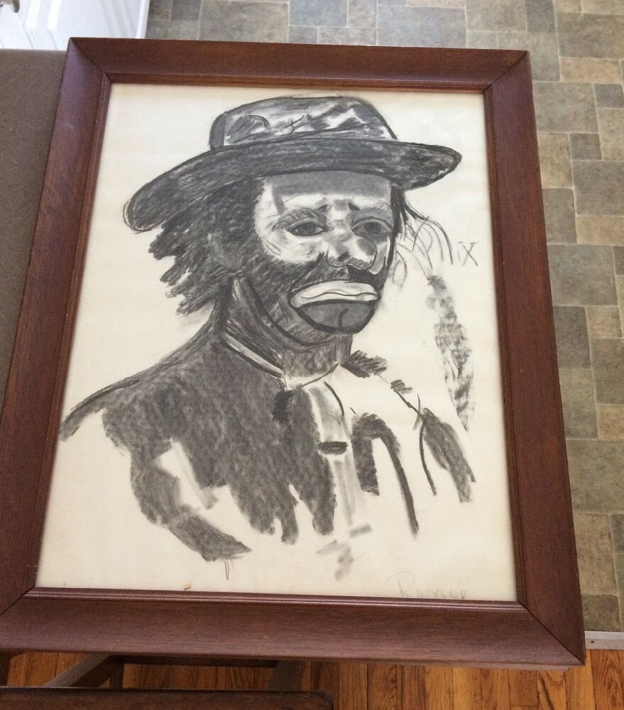 879x1000 chalk charcoal portrait wall art drawing sad clown hobo original - Sad Clown Drawing