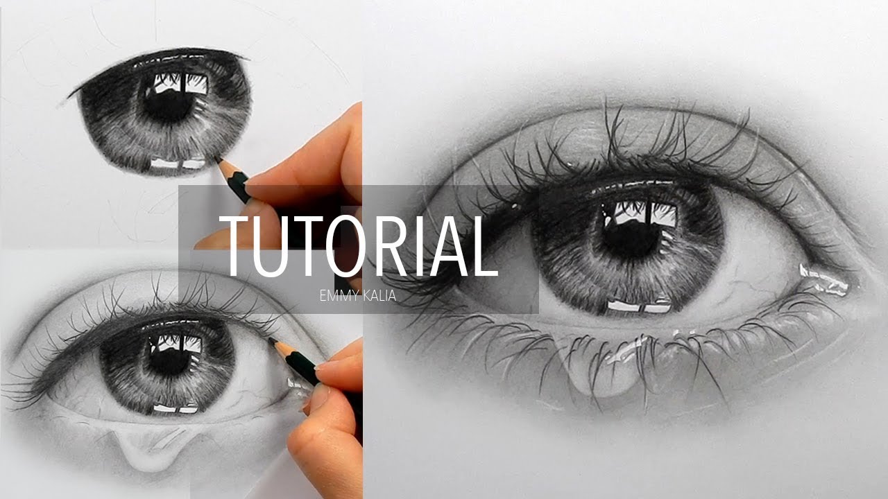 1280x720 How To Draw, Shade A Realistic Eye With Teardrop Step - Sad Eyes With Tears Drawing