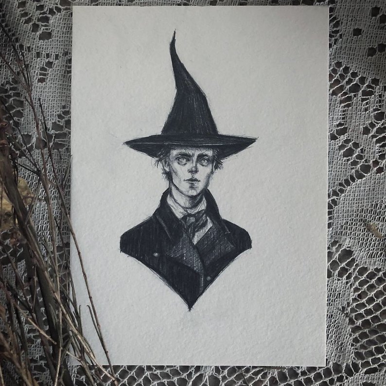794x794 sad little witch boy original drawing etsy - Sad Little Boy Drawing