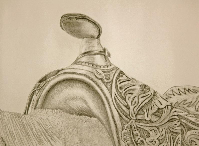 794x583 western saddle drawing western art prints equestrian art etsy - Saddle Drawing