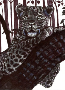 218x300 Leopard Tree Drawing Original Art Black Ink Cat Animal Jungle - Safari Tree Drawing