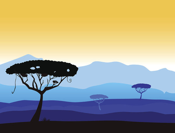 600x456 african safari background with mountain and black acacia tree - Safari Tree Drawing