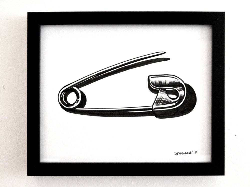 1000x750 Safety Pin Ink Drawing - Safety Pin Drawing