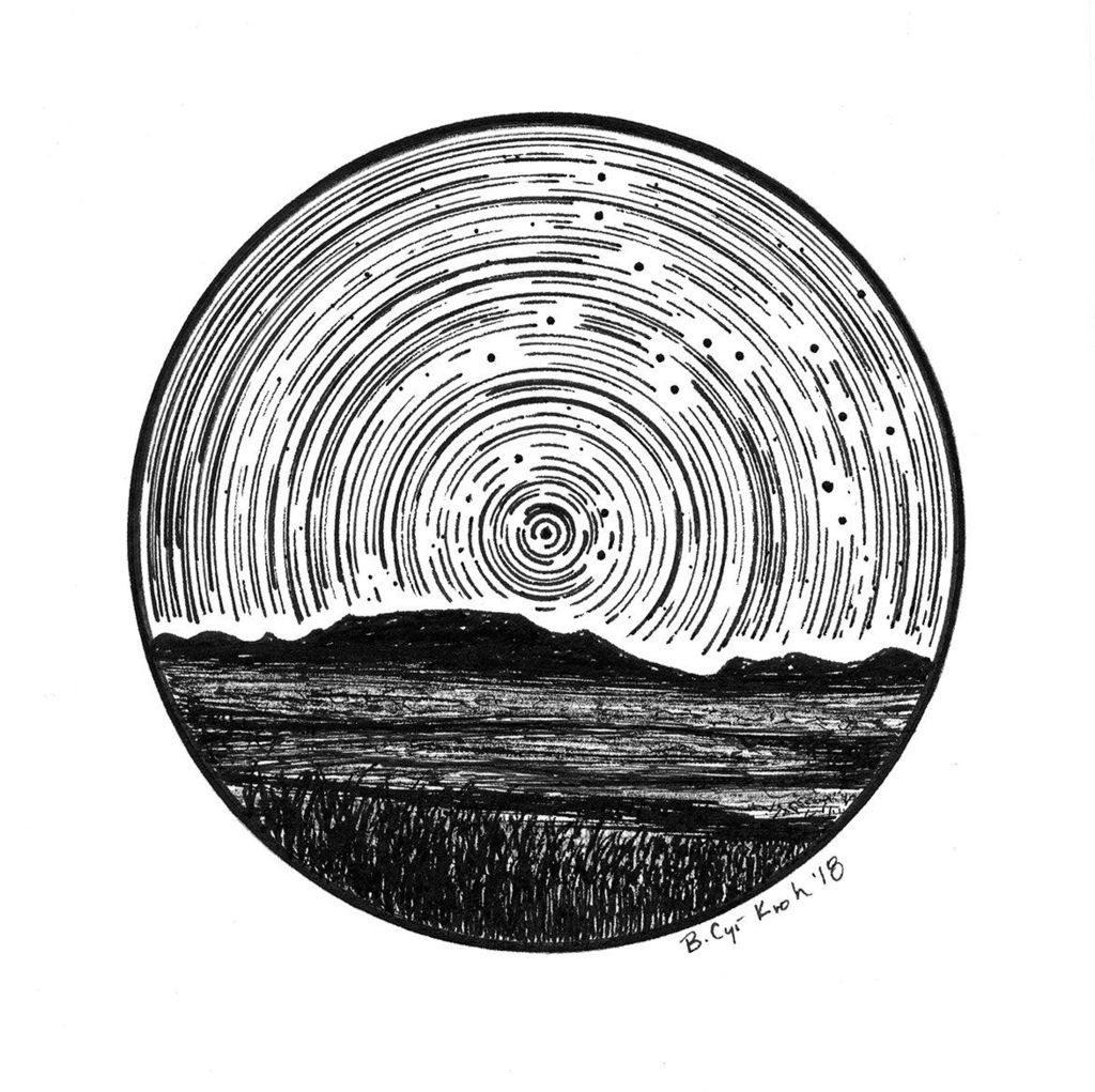 1024x1021 sagittarius constellation star trail drawing - Sagittarius Drawing