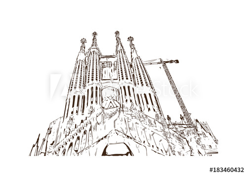 500x354 hand drawn sketch illustration of sagrada church barcelona - Sagrada Familia Drawing