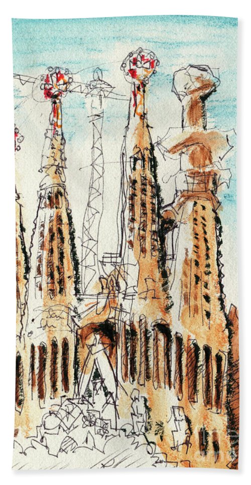 500x967 sagrada familia church barcelona drawing beach towel for sale - Sagrada Familia Drawing