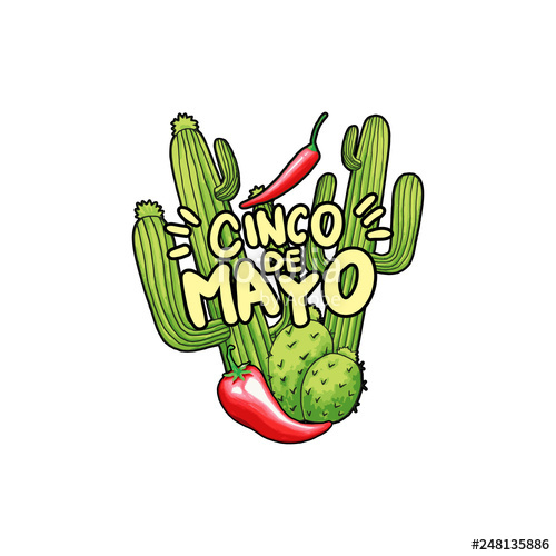 500x500 cinco de mayo hand drawn stylized lettering green saguaro cactus - Saguaro Cactus Drawing