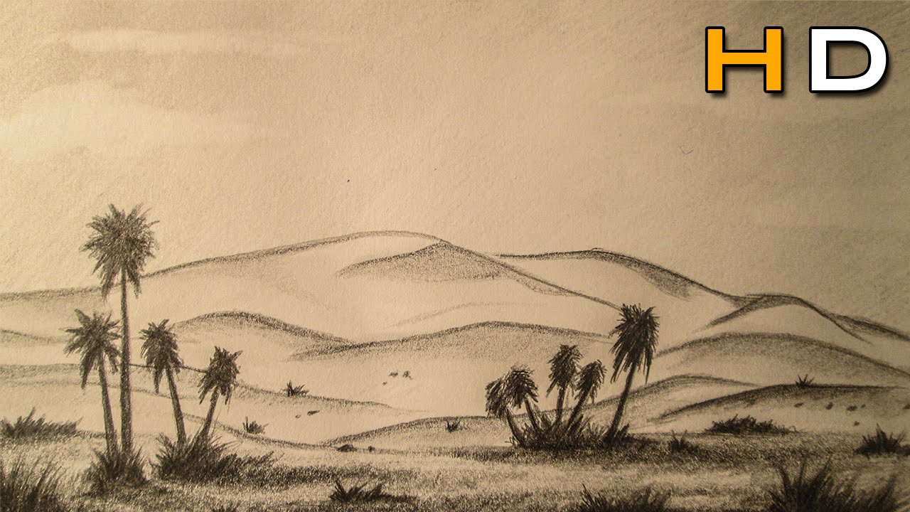 1280x720 how to draw a desert landscape with pencil step - Sahara Desert Drawing