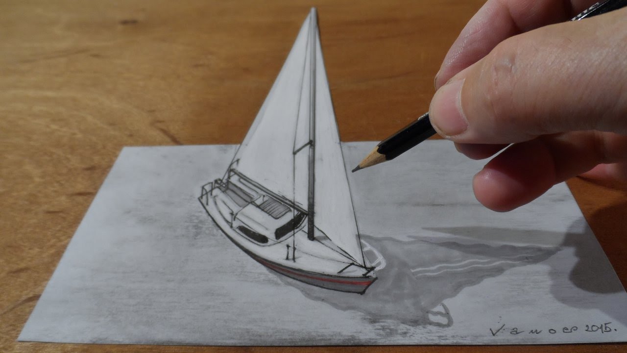 1280x720 drawing sailboat, trick art on paper - Sailboat Drawing