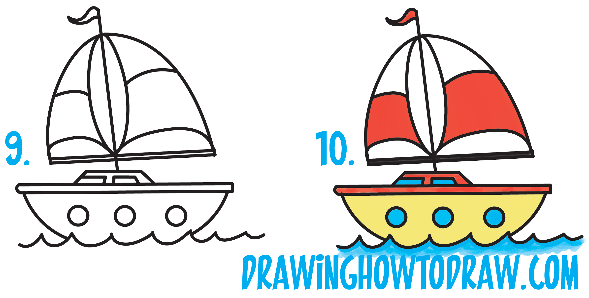 2374x1200 how to draw a cartoon sailboat from the letter b shape easy step - Sailboat Drawing Easy