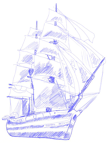 350x467 how to draw a sailing ship - Sailboat Drawing Easy