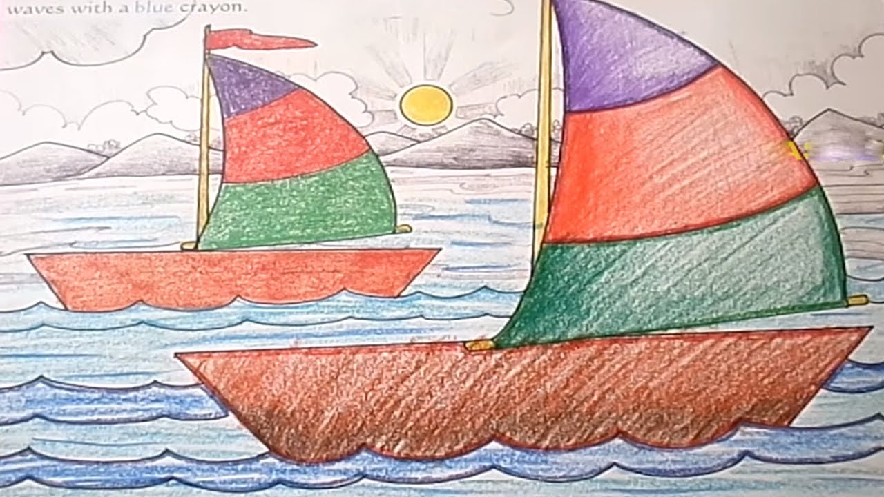 1280x720 How To Draw A Boat Step - Sailboat Drawing For Kids