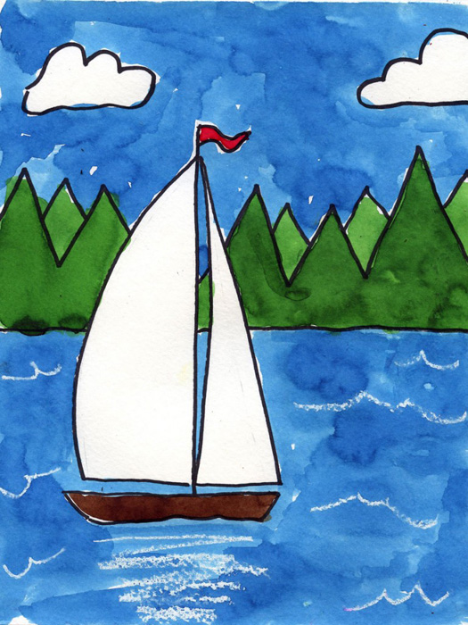 525x700 sailboat on a lake art projects for kids - Sailboat Drawing For Kids