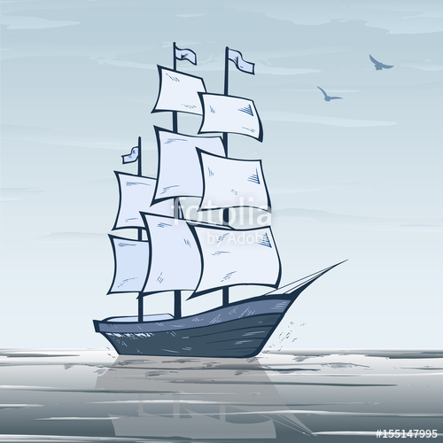 500x500 boat on sea drawing sailboat sketch vector illustration stock - Sailboat Drawing Images