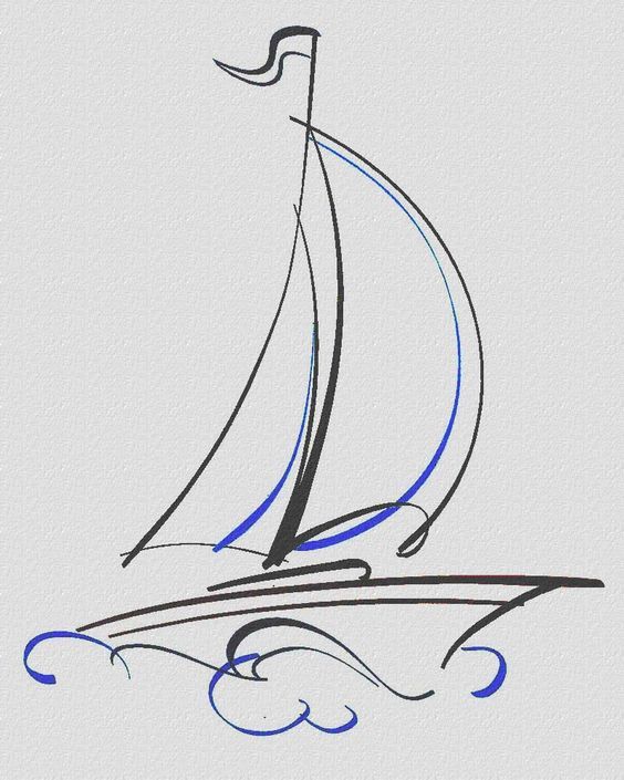 564x705 Original Ink Drawing - Sailboat Line Drawing