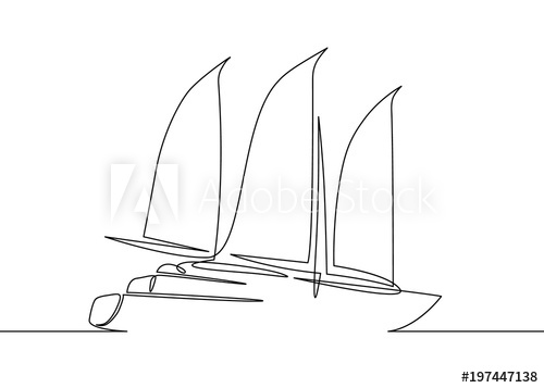 500x357 One Line Drawing Of Sailboat Yacht - Sailboat Line Drawing