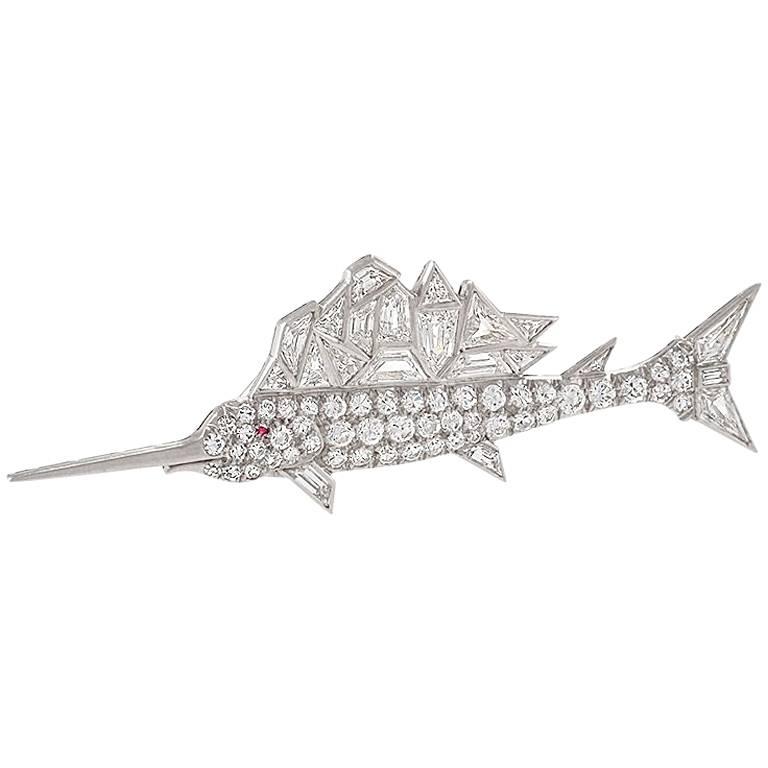 768x768 mid century diamond and platinum sailfish brooch for sale - Sailfish Drawing