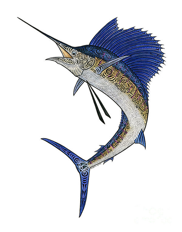 599x764 Watercolor Tribal Sailfish Poster - Sailfish Drawing