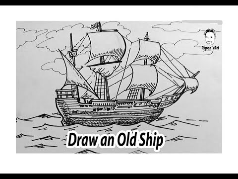 480x360 How To Draw Old Ship For Beginners Step - Sailing Ship Drawing