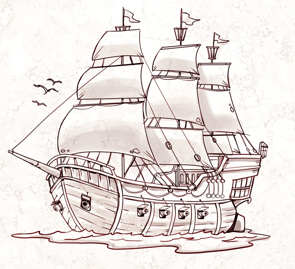 1024x933 Ship Drawing Step - Sailing Ship Drawing