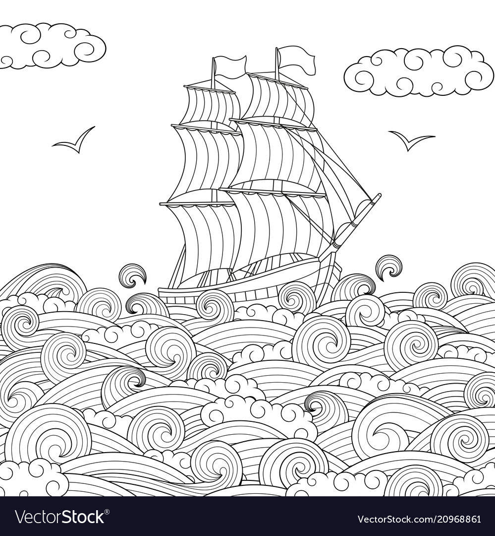 999x1080 sailing ship drawing beautiful pirate ship line drawing vector - Sailing Ship Line Drawing