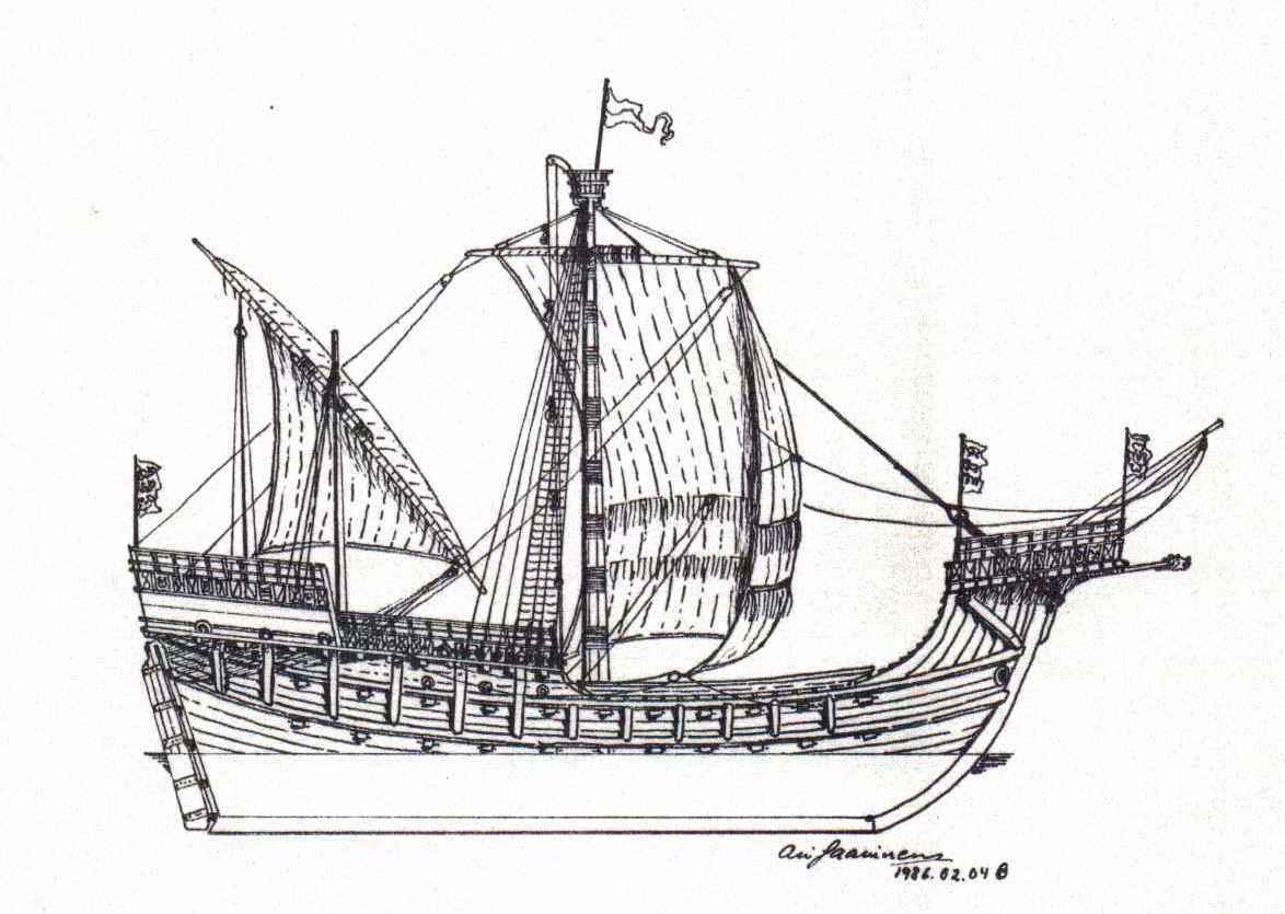 1174x835 A Line Drawing Of The Grace Dieu's Profile Note The High - Sailing Ship Line Drawing