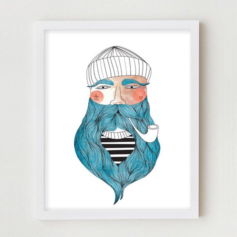 794x794 sailor illustration giclee print fisherman portrait drawing etsy - Sailor Drawing