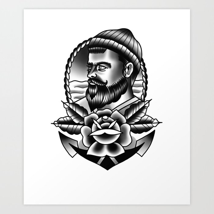 700x700 sailor tattoo traditional art hand draw designs art print - Sailor Drawing