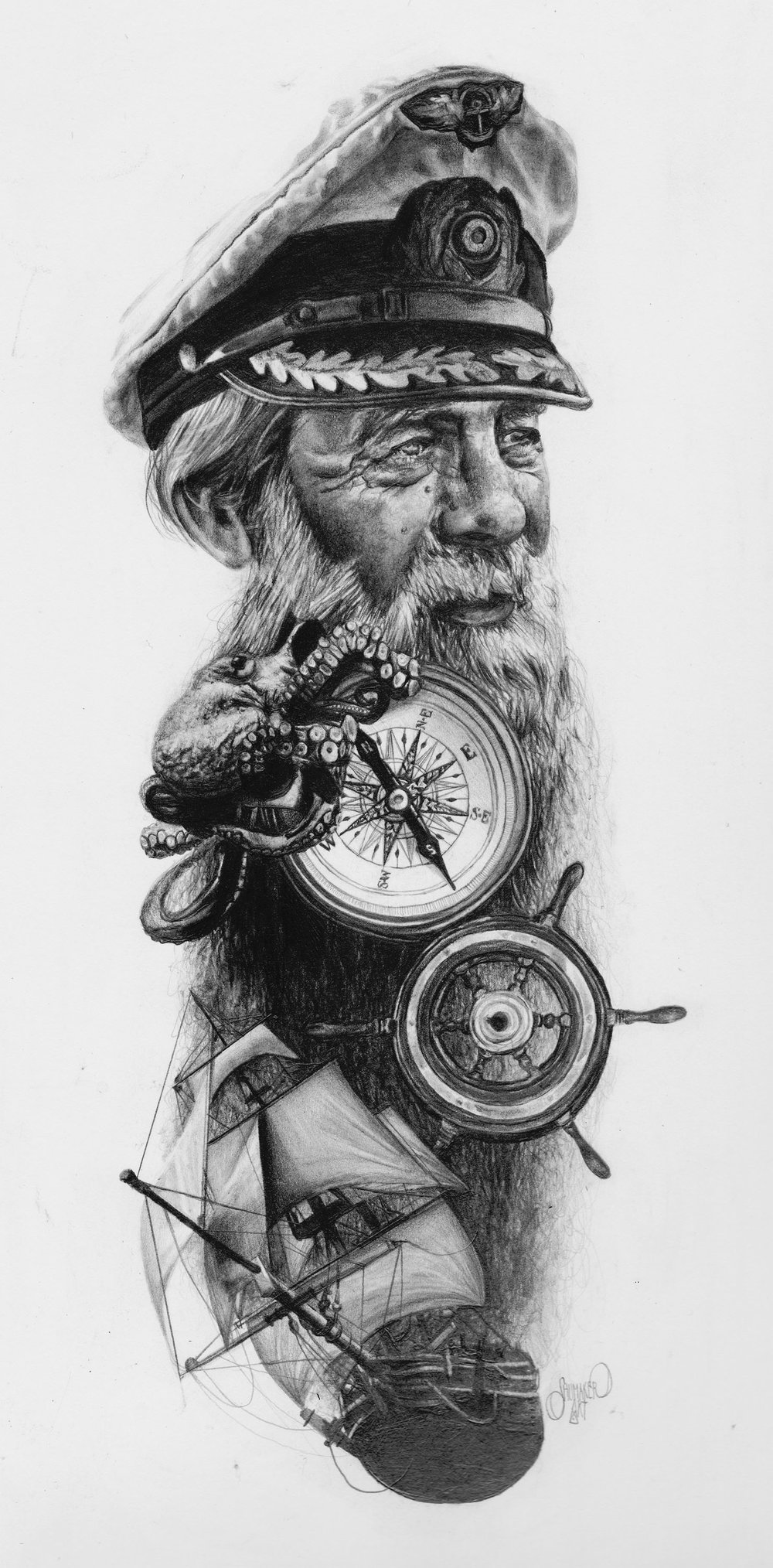 1000x2028 surreal sailor nautical graphite original drawing shumaker art - Sailor Drawing