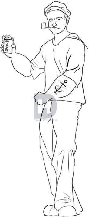 304x715 how to draw popeye the sailor man, step - Sailor Drawing