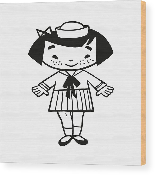 656x740 Girl Wearing Sailor Outfit Wood Print - Sailor Hat Drawing