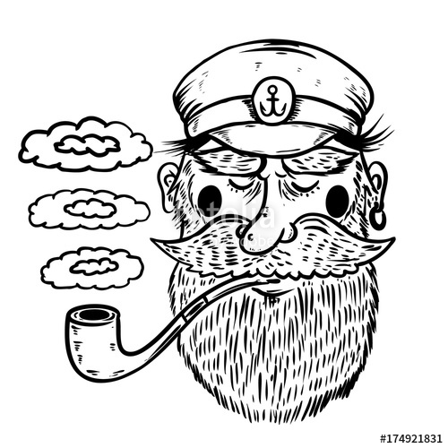 500x500 Hand Drawn Captain Illustration Sailor With Smoking Pipe Stock - Sailor Hat Drawing