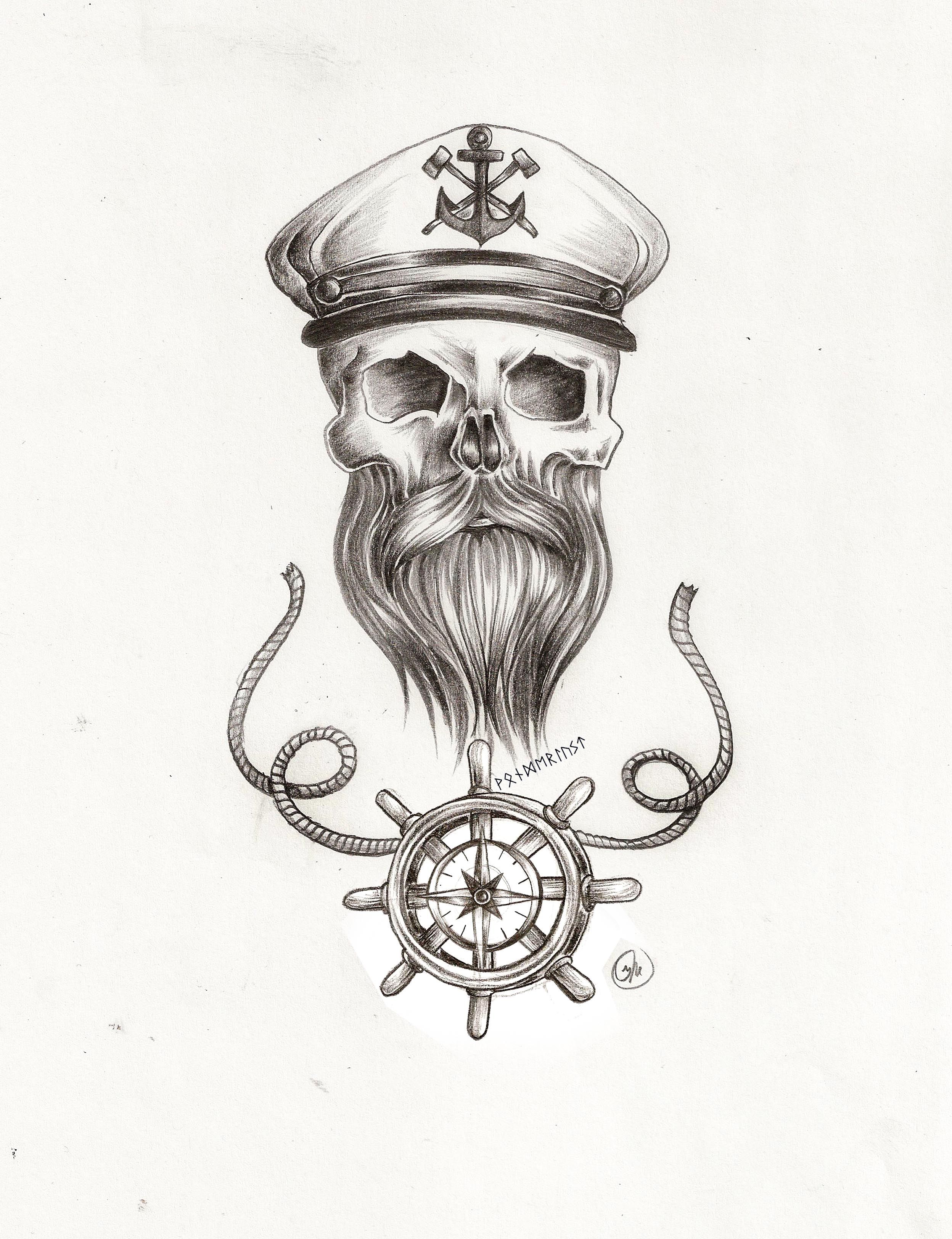 2496x3248 beard skull nautical tattoo pencil sketch with sailor captains hat - Sailor Hat Drawing