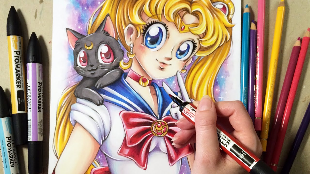 1280x720 speed drawing sailor moon and luna - Sailor Moon Drawing