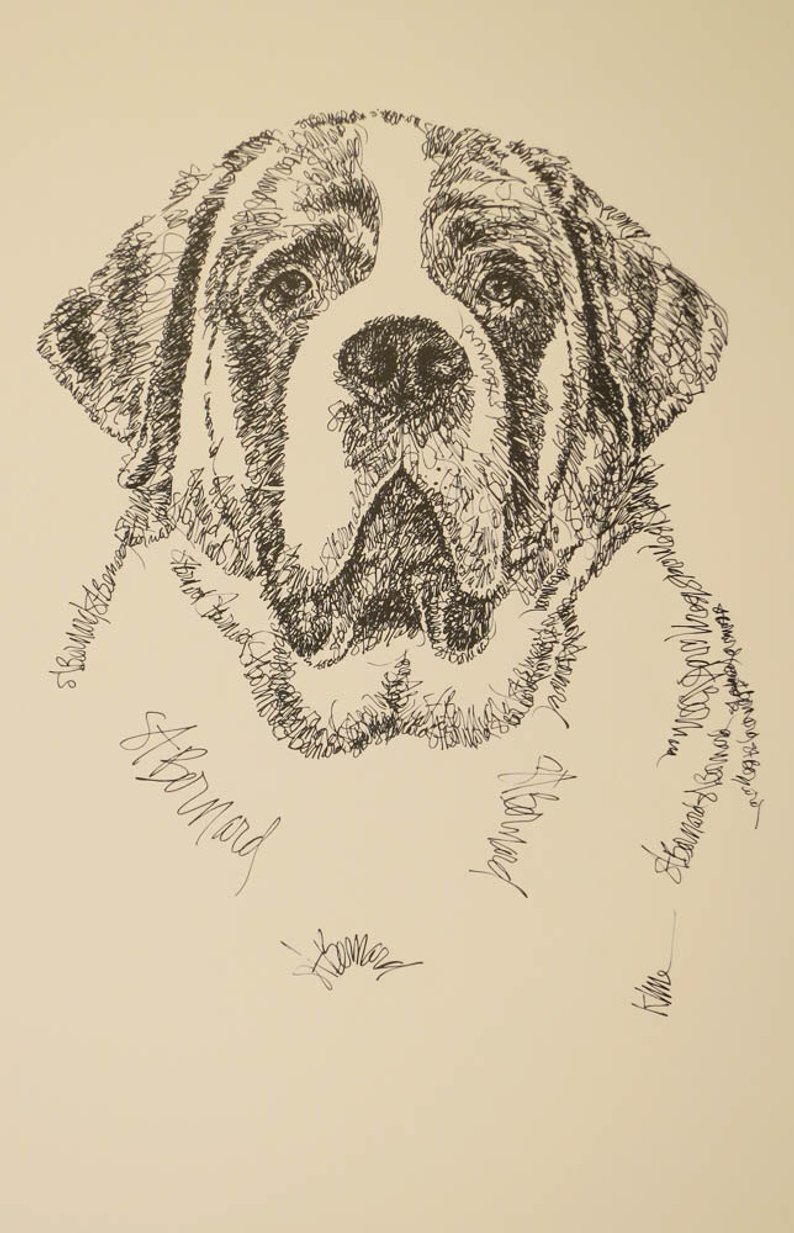 794x1233 saint bernard dog art portrait drawing from words your etsy - Saint Bernard Drawing