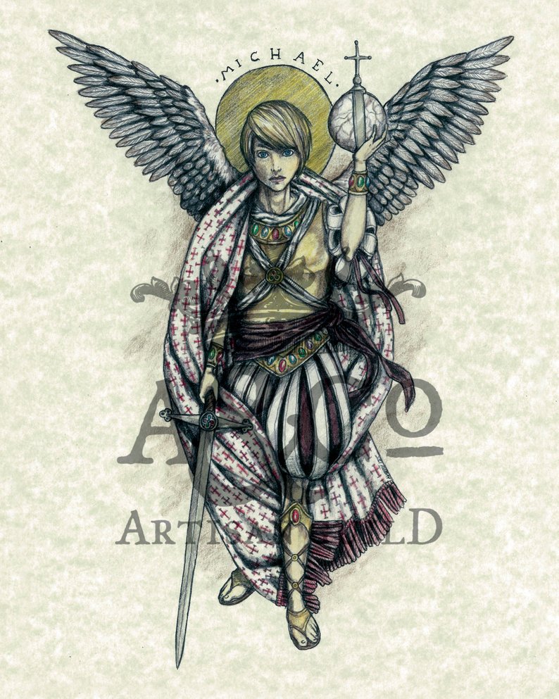 794x993 saint michael the archangel art print etsy - Saint Michael Drawing