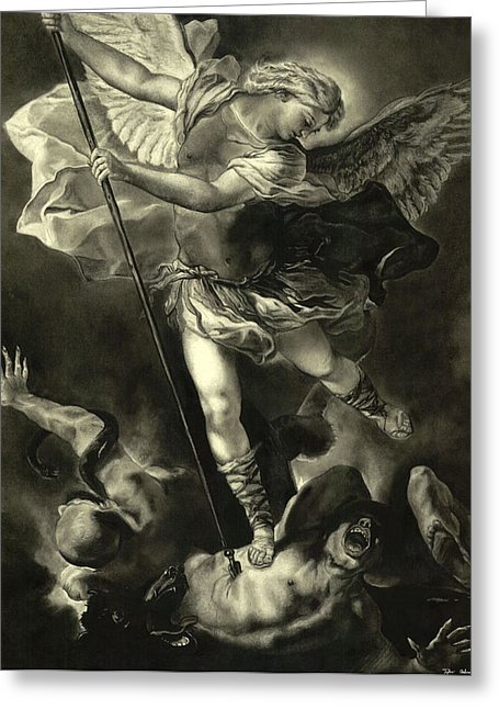 455x646 St Michael Vanquishing The Devil Drawing - Saint Michael Drawing