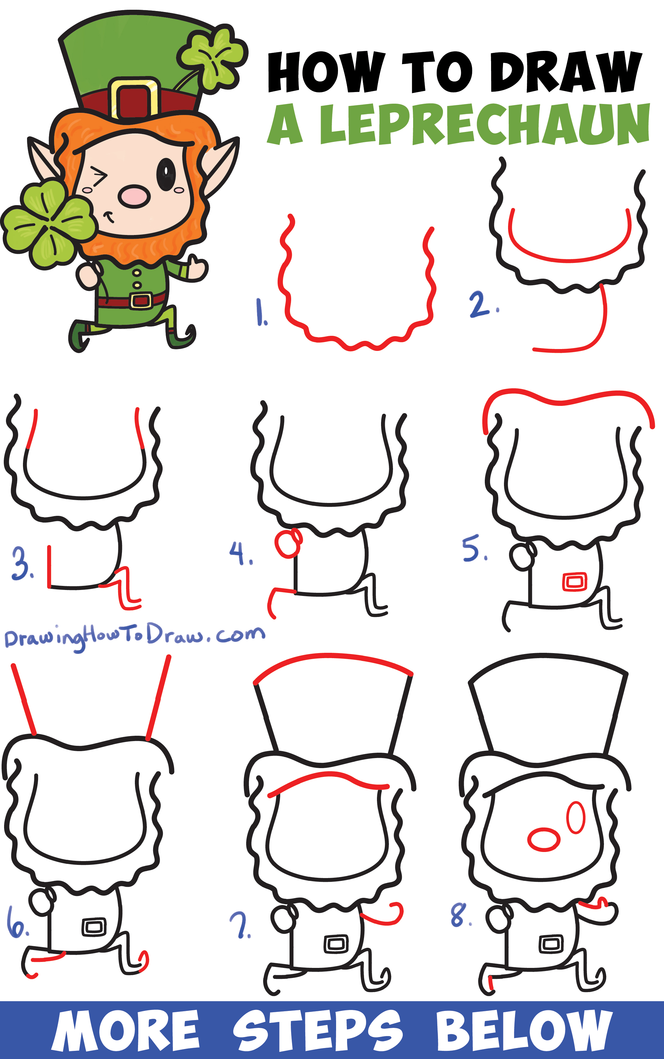 2112x3371 how to draw a cute cartoon leprechaun for saint patrick's day easy - Saint Patrick Drawing