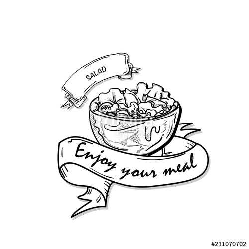 500x500 Fast Food Salad Drawing Object Black White Stock Image - Salad Drawing