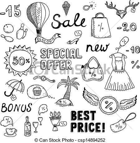 450x462 sales and discount doodles sketch hand drawn vector illustration - Sales Drawing