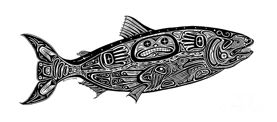 900x398 tribal salmon drawing - Salmon Drawing