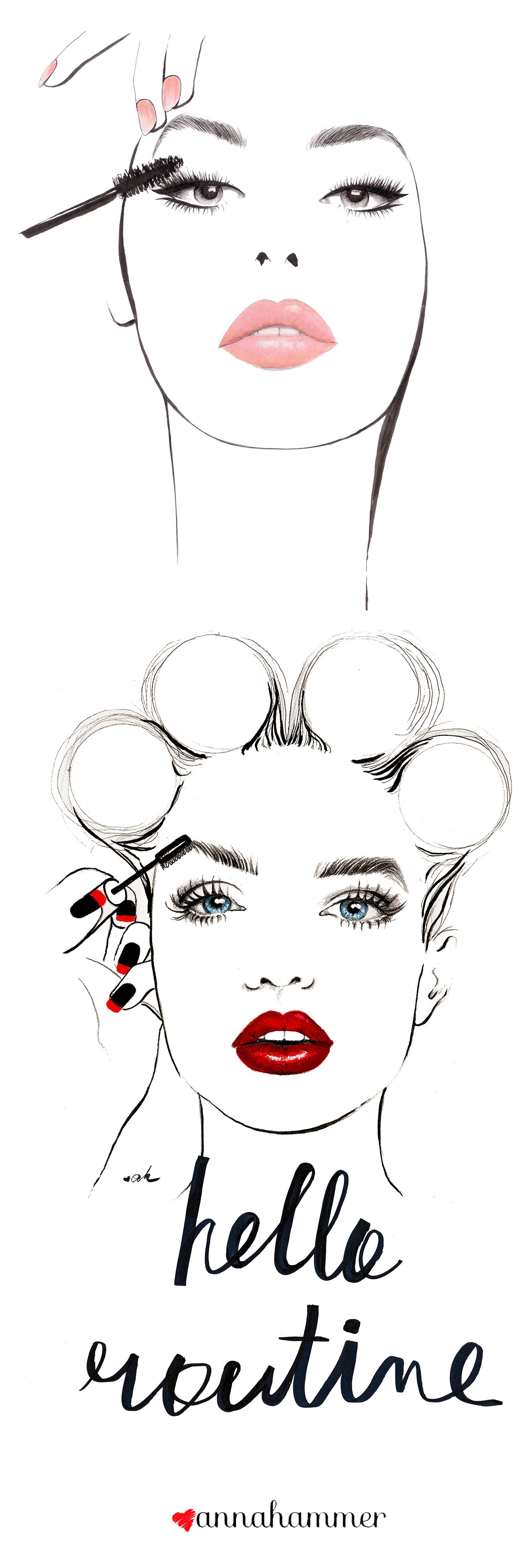 1500x4500 fashion illustration, fashion poster, beauty salon decor, dressing - Salon Drawing