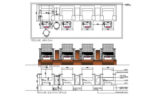 650x400 pedicure area of salon cad drawing details dwg - Salon Drawing