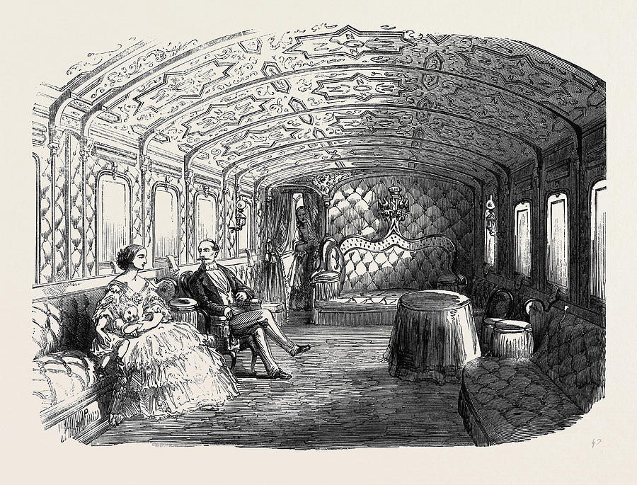 900x685 The Imperial Train On The Orleans Railway The Saloon Drawing - Saloon Drawing